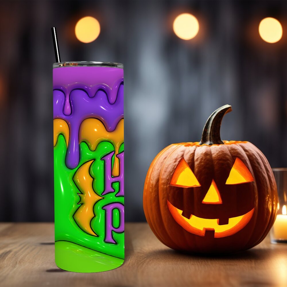 3D Inflated Hocus Pocus Halloween 20 oz Skinny Straight Tumbler - Picture 2 of 4